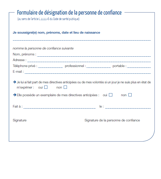 personne de de confiance et directives anticipées